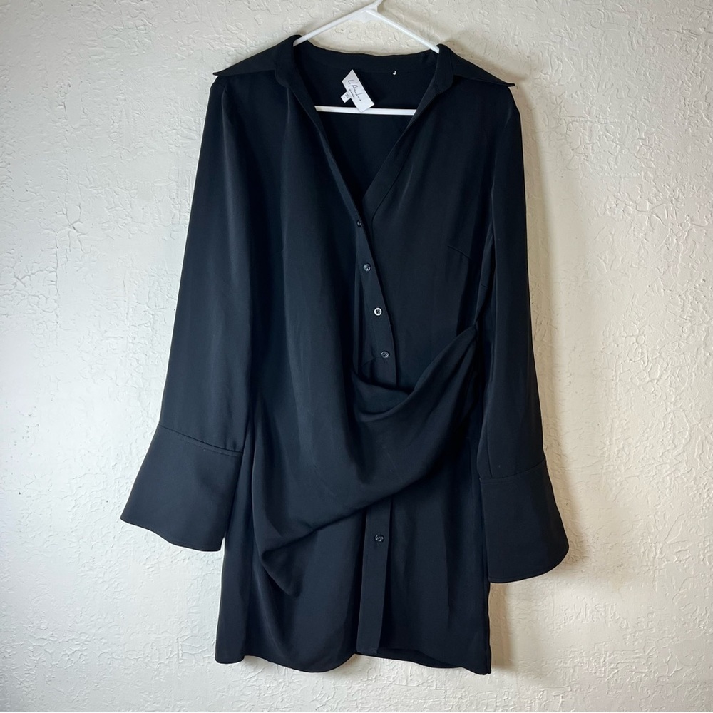 L’Academie Karolina Faux Wrap Shirt Dress – Black | Size L - Picture 3 of 13